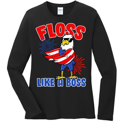 4th Of July Floss Like A Boss Eagle Ladies Long Sleeve Shirt