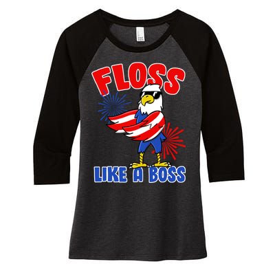 4th Of July Floss Like A Boss Eagle Women's Tri-Blend 3/4-Sleeve Raglan Shirt