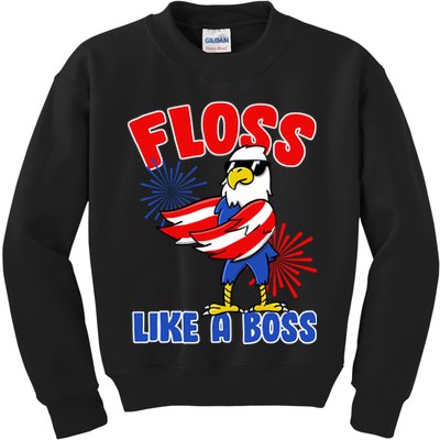 4th Of July Floss Like A Boss Eagle Kids Sweatshirt
