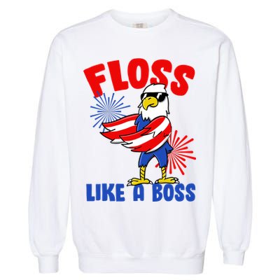 4th Of July Floss Like A Boss Eagle Garment-Dyed Sweatshirt