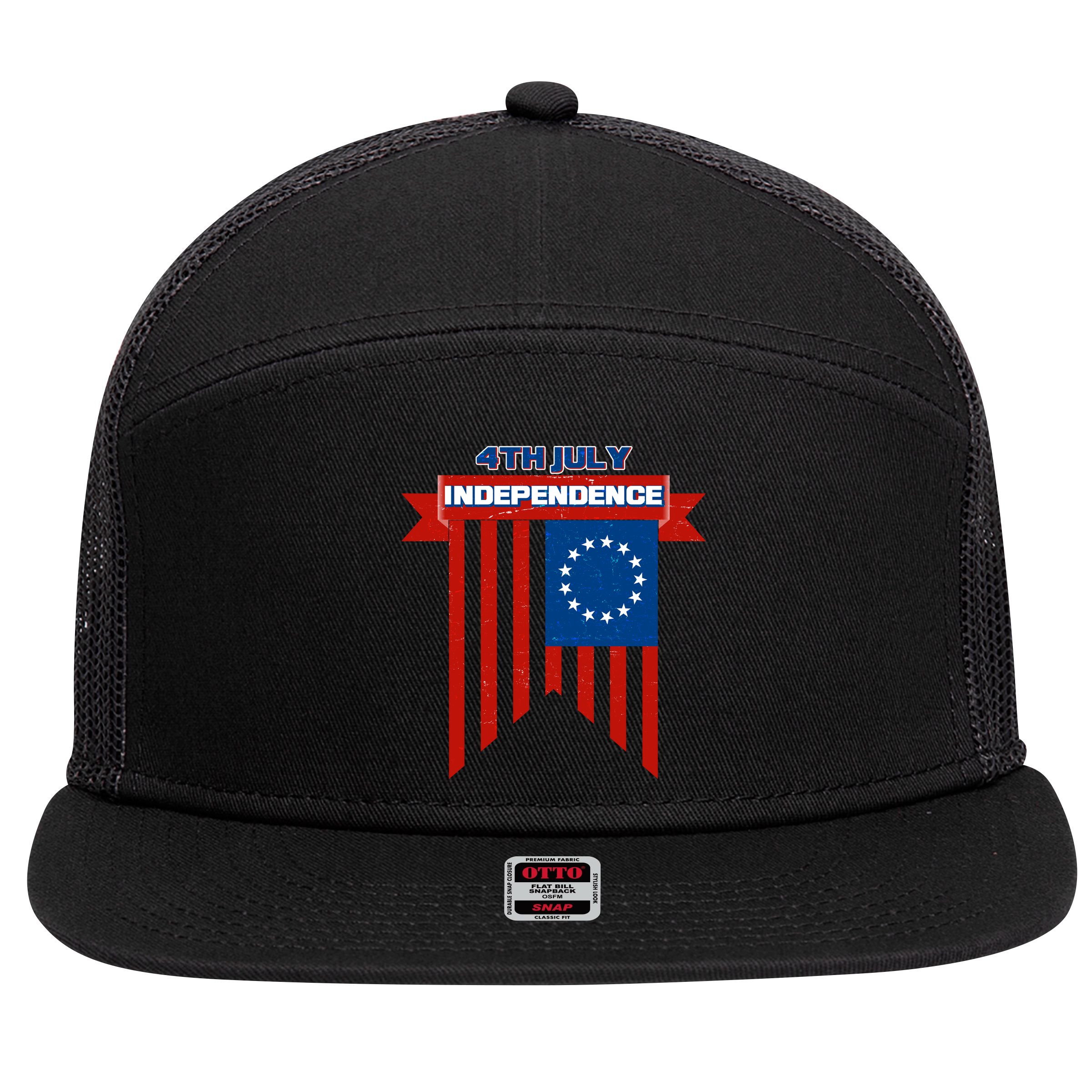 4th Of July Independence American Flag  7 Panel Mesh Trucker Snapback Hat
