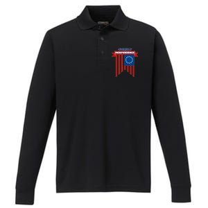 4th Of July Independence American Flag  Performance Long Sleeve Polo