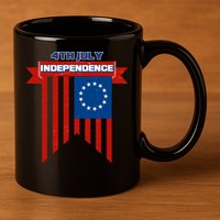4th Of July Independence American Flag  11oz C Handle Ceramic Mug
