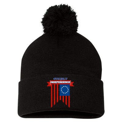 4th Of July Independence American Flag  Pom Pom 12in Knit Beanie