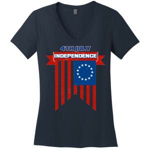 4th Of July Independence American Flag  Women's V-Neck T-Shirt