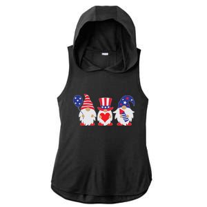 4th of July Lawn Gnomes USA Ladies PosiCharge Tri-Blend Wicking Draft Hoodie Tank