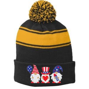 4th of July Lawn Gnomes USA Stripe Pom Pom Beanie