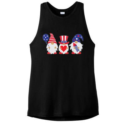 4th of July Lawn Gnomes USA Ladies PosiCharge Tri-Blend Wicking Tank