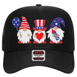 4th of July Lawn Gnomes USA High Crown Mesh Back Trucker Hat