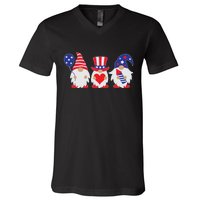 4th of July Lawn Gnomes USA V-Neck T-Shirt