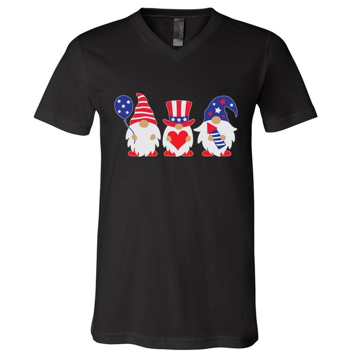 4th of July Lawn Gnomes USA V-Neck T-Shirt