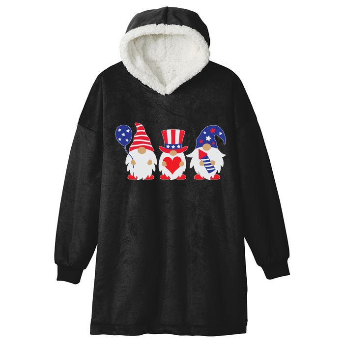 4th of July Lawn Gnomes USA Hooded Wearable Blanket