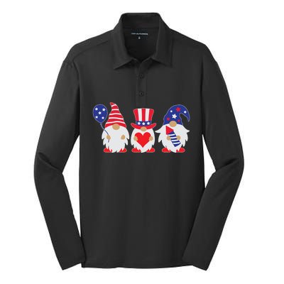 4th of July Lawn Gnomes USA Silk Touch Performance Long Sleeve Polo