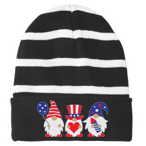 4th of July Lawn Gnomes USA Striped Beanie with Solid Band