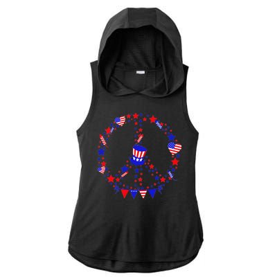 4th Of July Patriotic Peace Sign Ladies PosiCharge Tri-Blend Wicking Draft Hoodie Tank