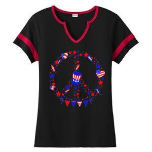 4th Of July Patriotic Peace Sign Ladies Halftime Notch Neck Tee