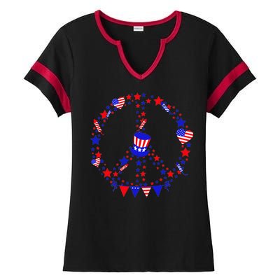 4th Of July Patriotic Peace Sign Ladies Halftime Notch Neck Tee