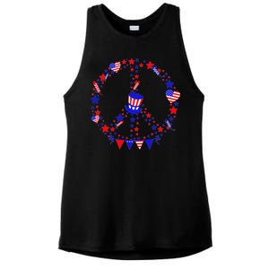 4th Of July Patriotic Peace Sign Ladies PosiCharge Tri-Blend Wicking Tank