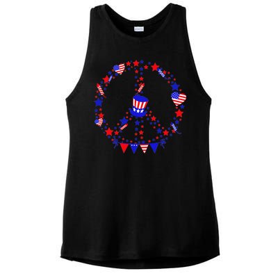 4th Of July Patriotic Peace Sign Ladies PosiCharge Tri-Blend Wicking Tank