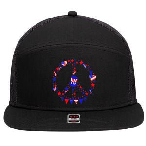 4th Of July Patriotic Peace Sign 7 Panel Mesh Trucker Snapback Hat