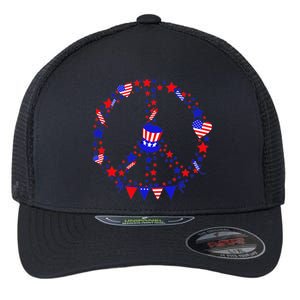 4th Of July Patriotic Peace Sign Flexfit Unipanel Trucker Cap