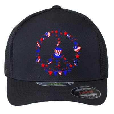 4th Of July Patriotic Peace Sign Flexfit Unipanel Trucker Cap