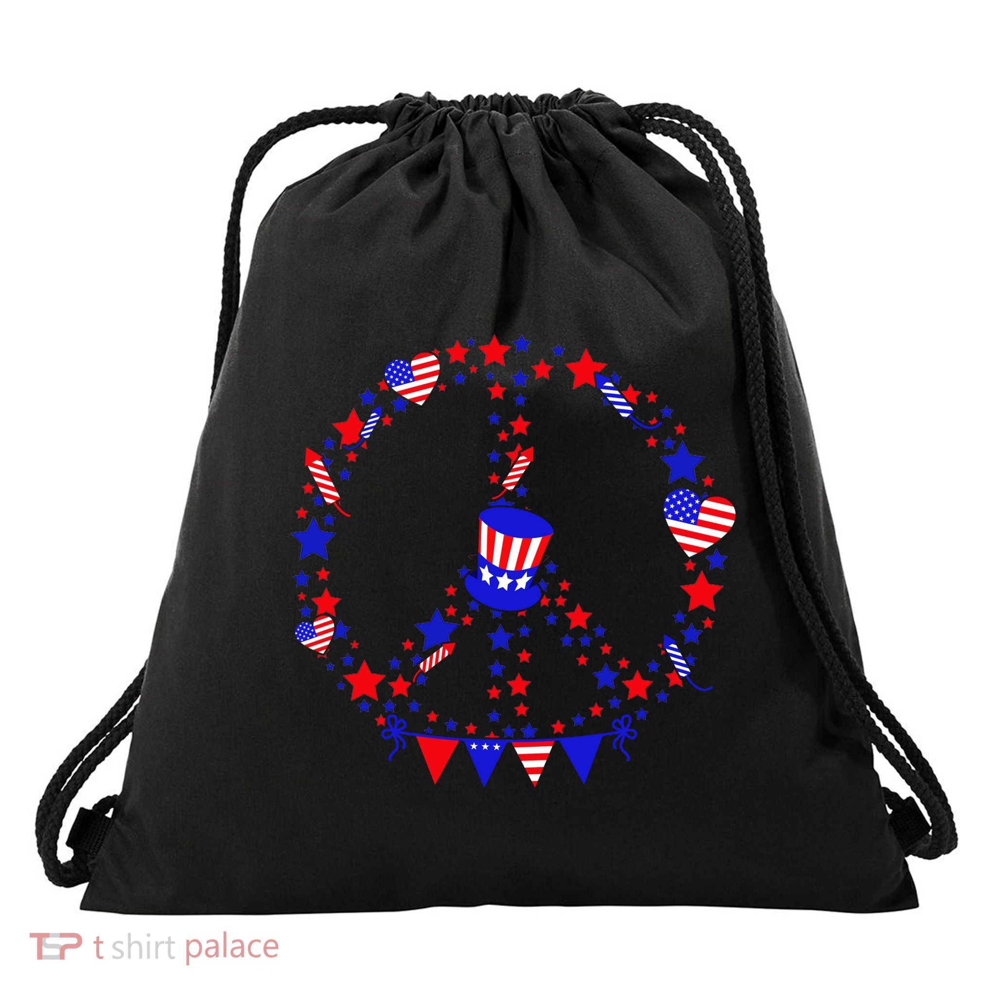 4th Of July Patriotic Peace Sign Drawstring Bag