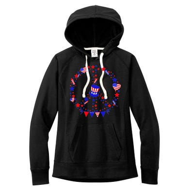 4th Of July Patriotic Peace Sign Women's Fleece Hoodie