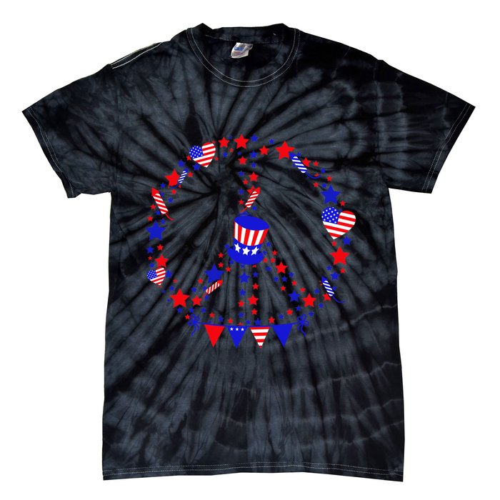 4th Of July Patriotic Peace Sign Tie-Dye T-Shirt