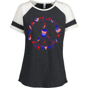 4th Of July Patriotic Peace Sign Enza Ladies Jersey Colorblock Tee