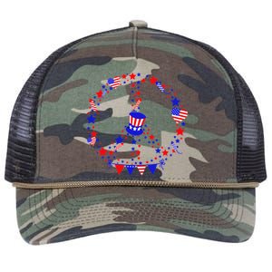 4th Of July Patriotic Peace Sign Retro Rope Trucker Hat Cap