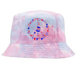 4th Of July Patriotic Peace Sign Tie-Dyed Bucket Hat