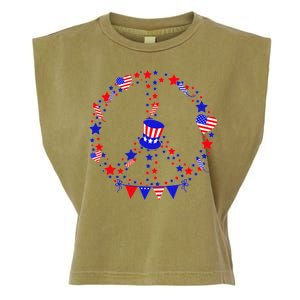 4th Of July Patriotic Peace Sign Garment-Dyed Women's Muscle Tee