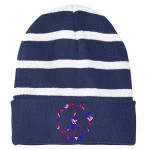 4th Of July Patriotic Peace Sign Striped Beanie with Solid Band