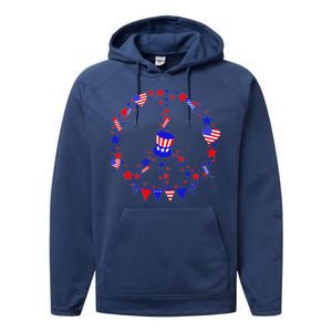 4th Of July Patriotic Peace Sign Performance Fleece Hoodie