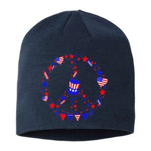 4th Of July Patriotic Peace Sign Sustainable Beanie