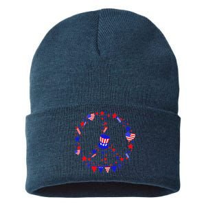 4th Of July Patriotic Peace Sign Sustainable Knit Beanie