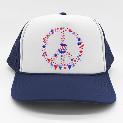 4th Of July Patriotic Peace Sign Trucker Hat