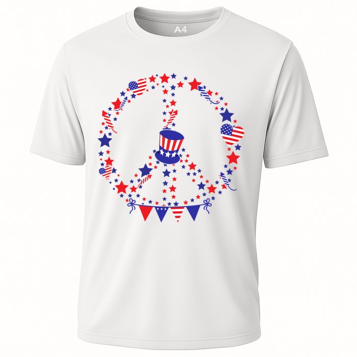 4th Of July Patriotic Peace Sign Cooling Performance Crew T-Shirt