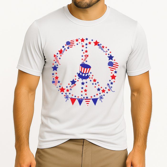 4th Of July Patriotic Peace Sign Cooling Performance Crew T-Shirt