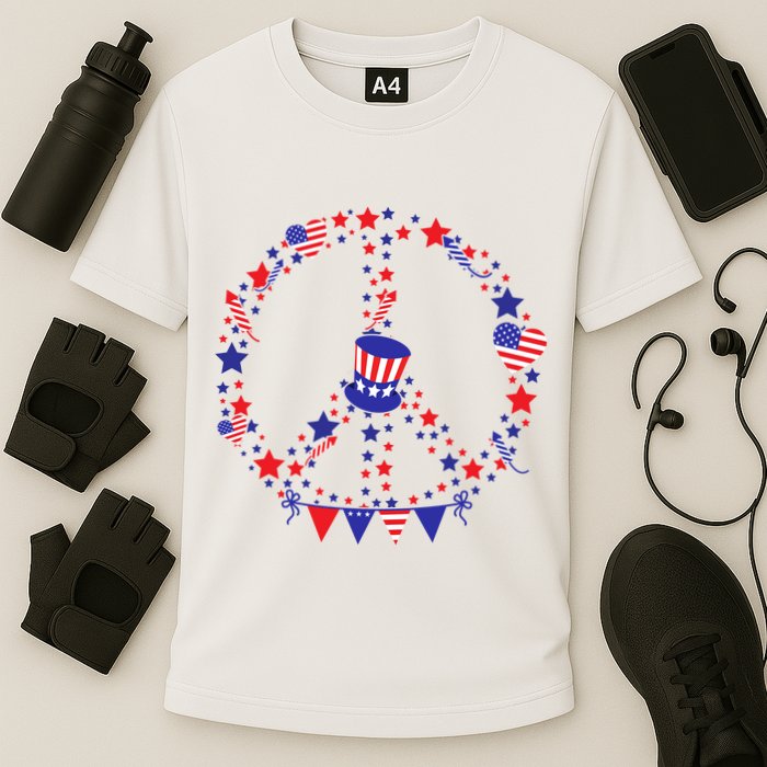 4th Of July Patriotic Peace Sign Cooling Performance Crew T-Shirt