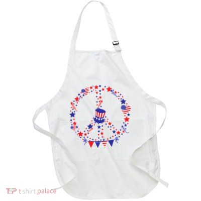 4th Of July Patriotic Peace Sign Full-Length Apron With Pockets