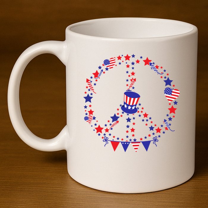 4th Of July Patriotic Peace Sign 11oz C Handle Ceramic Mug