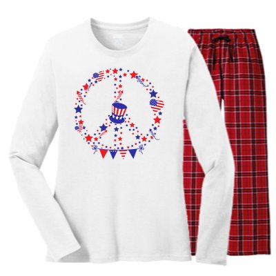 4th Of July Patriotic Peace Sign Women's Long Sleeve Flannel Pajama Set 