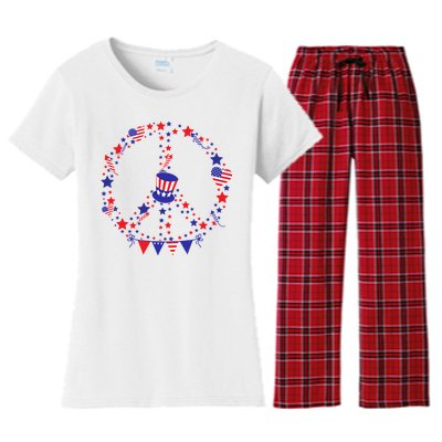 4th Of July Patriotic Peace Sign Women's Flannel Pajama Set