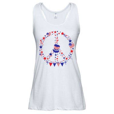 4th Of July Patriotic Peace Sign Ladies Essential Flowy Tank