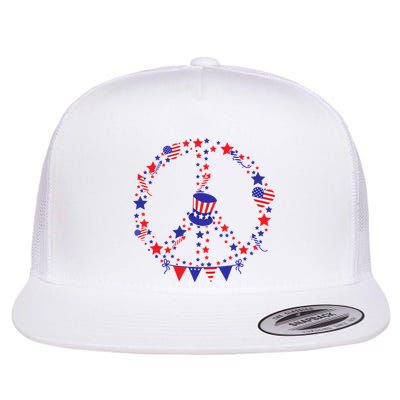 4th Of July Patriotic Peace Sign Flat Bill Trucker Hat