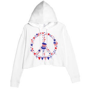 4th Of July Patriotic Peace Sign Crop Fleece Hoodie