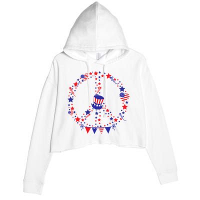 4th Of July Patriotic Peace Sign Crop Fleece Hoodie