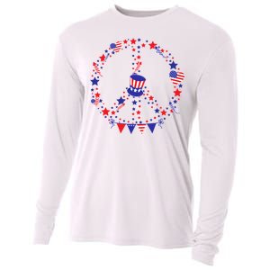 4th Of July Patriotic Peace Sign Cooling Performance Long Sleeve Crew